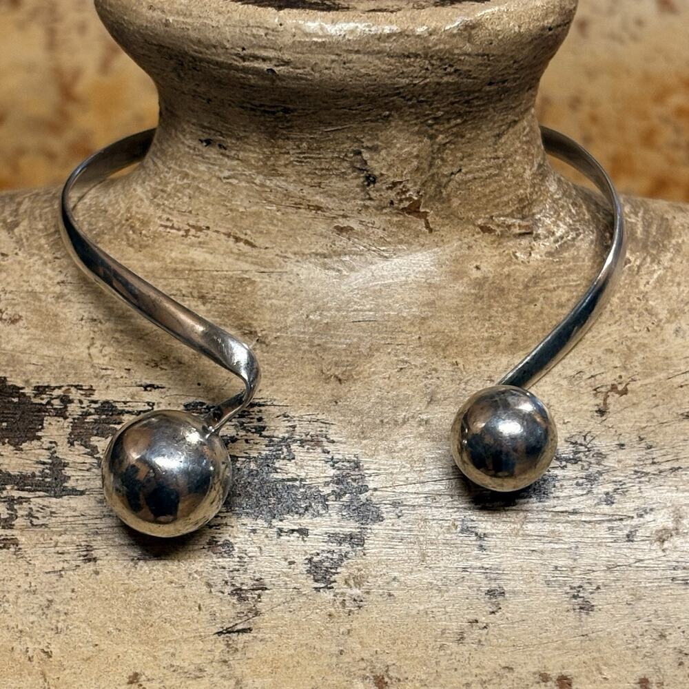 Sterling Silver Torque Bracelet w/ Double Ball/Bypass Vintage - Picture 6 of 8